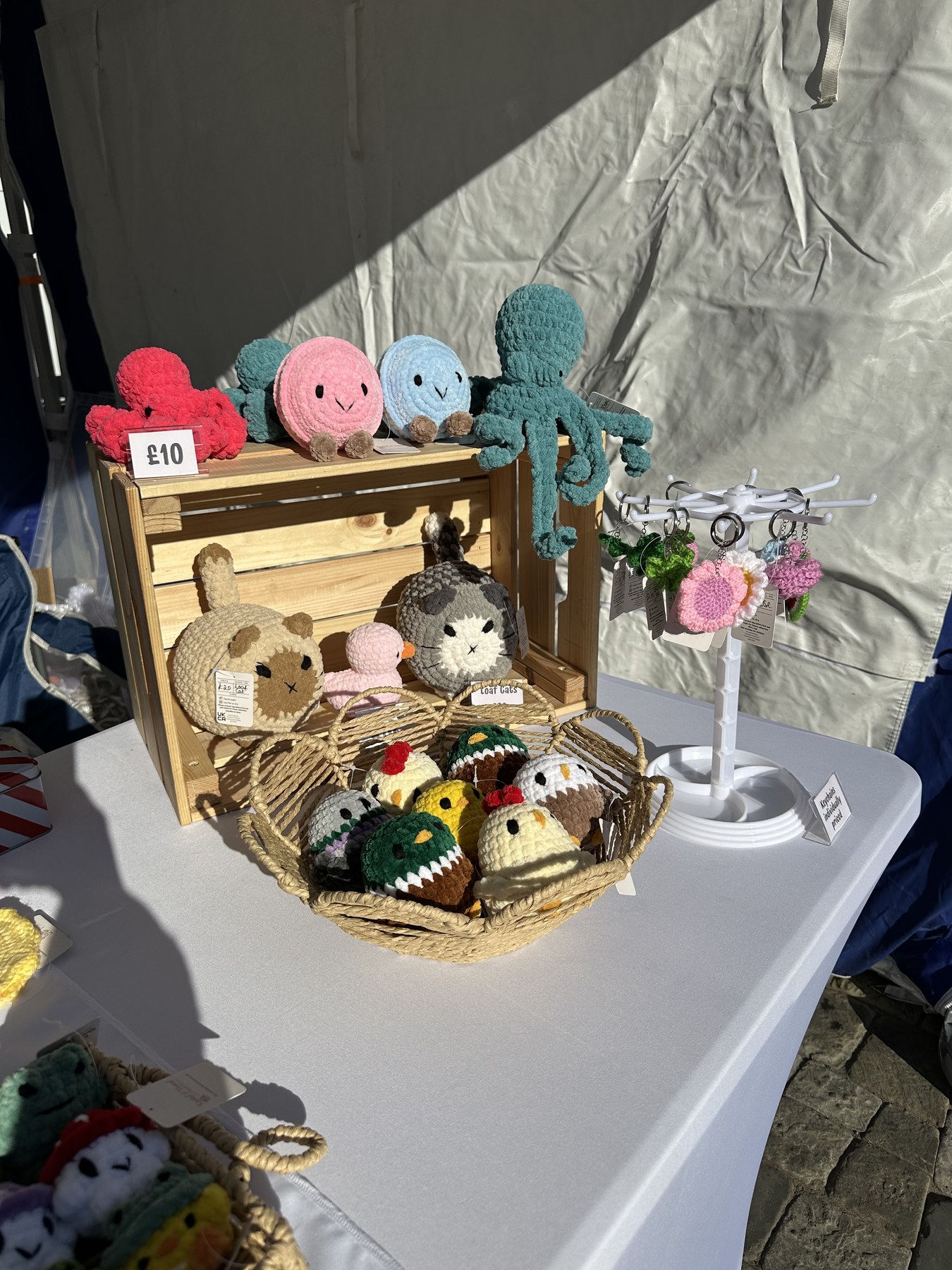 Market stall with cats, ducks, octopuses, keyrings and birdie friends